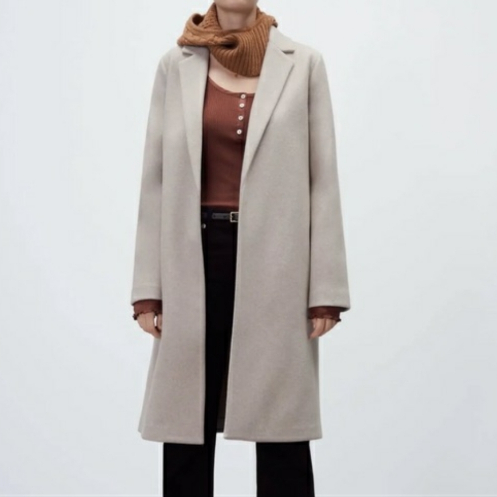 Zara Light Beige Long Wool-Blend Coat